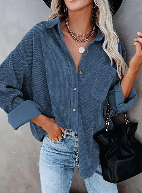 Haute Edition Women's Slouchy Oversized Corduroy Shirt Jacket 